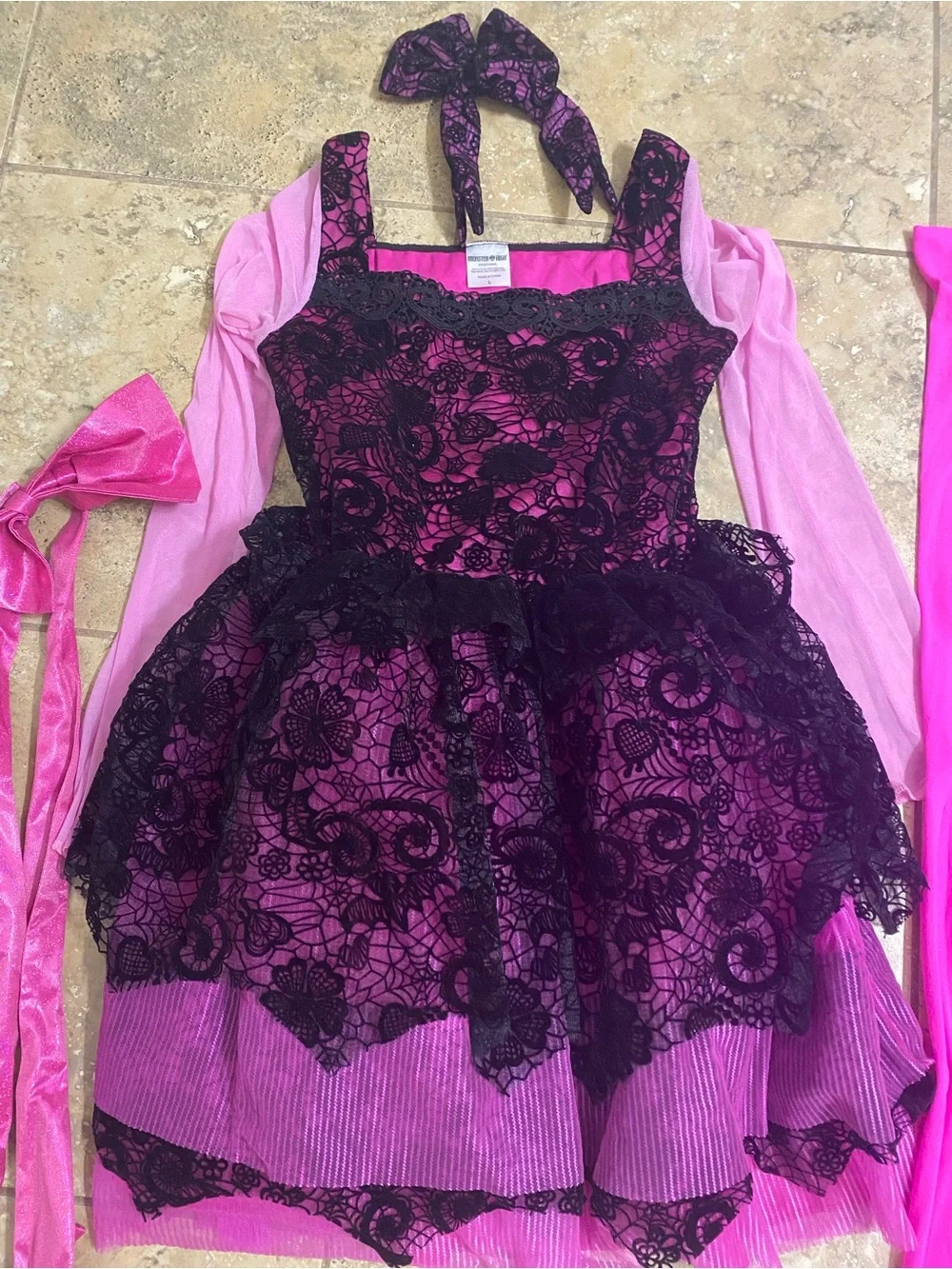 Monster High Kids Draculaura Monster Ball Girls Pink Lace Halloween Costume L